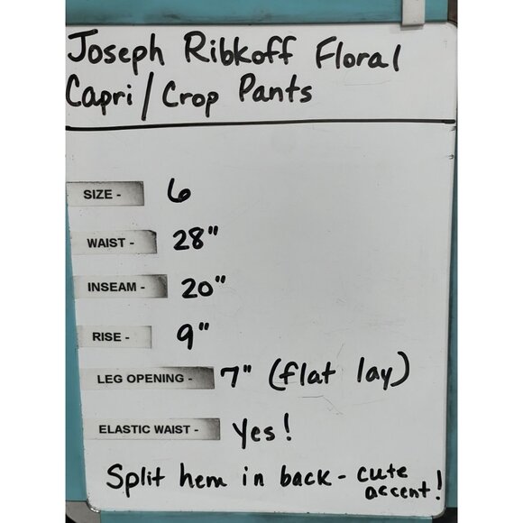 Joseph Ribkoff Floral Capri/Crop pants Size 6 Split hem accent Stretch Comfort - Picture 8 of 8